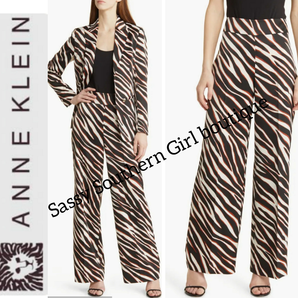 Anne Klein Tiger Wide Leg Satin Pants